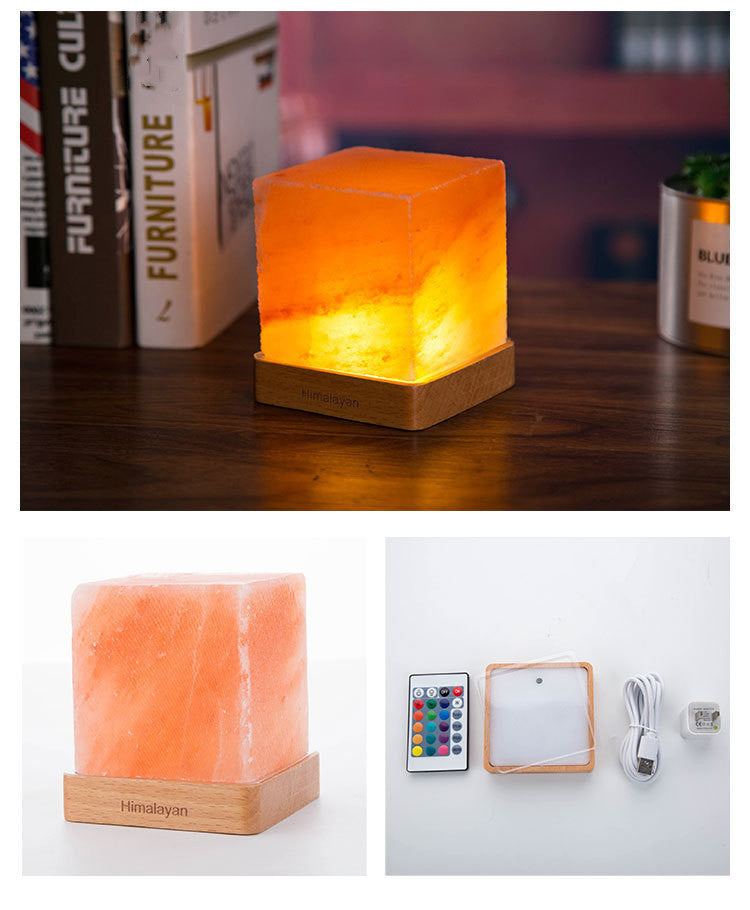 led square wooden base crystal salt lamp 535112673179