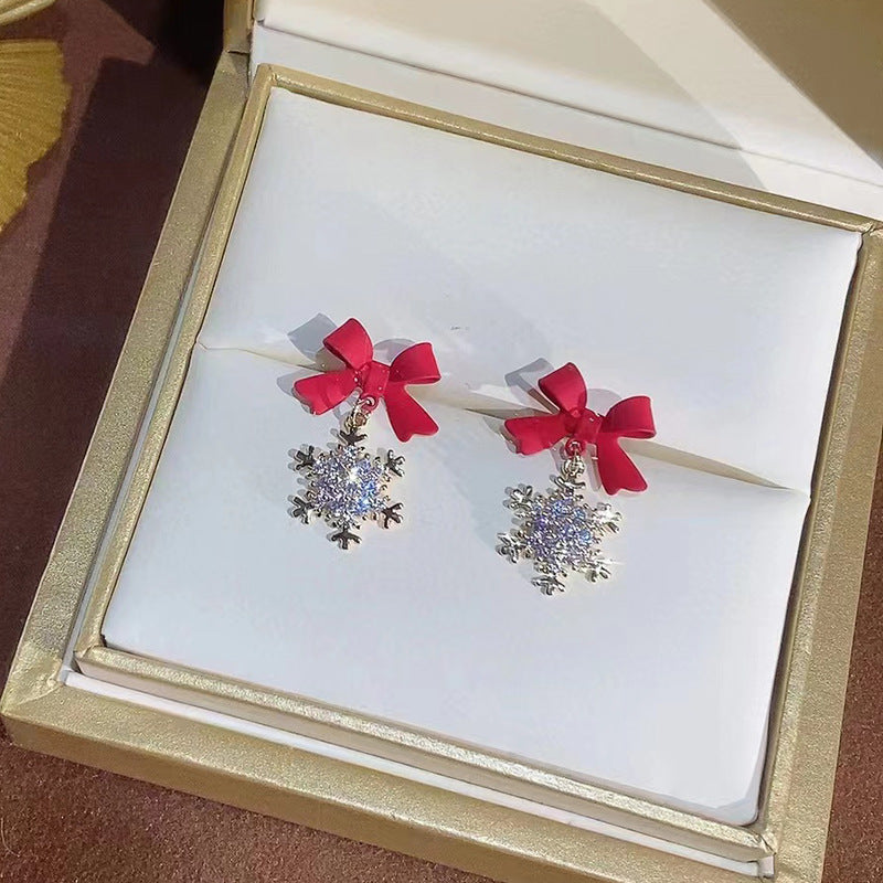 Silver Needle Zircon Snowflake Bow Earrings 535298e8 1c26 407a a5f9 10f19174a130