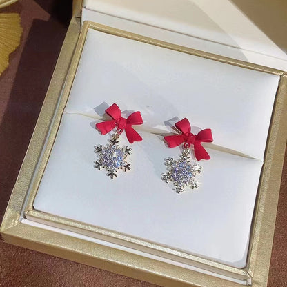 Silver Needle Zircon Snowflake Bow Earrings 535298e8 1c26 407a a5f9 10f19174a130