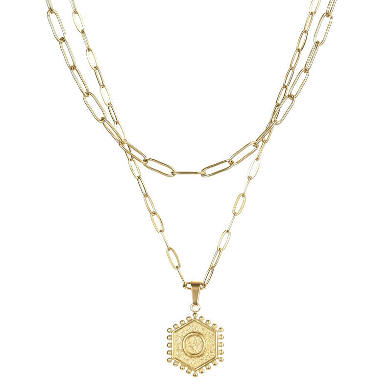 14K Gold Double-layer Combination Necklace Cool Female Letter Stainless Steel Necklace - HD Wireless Product #17