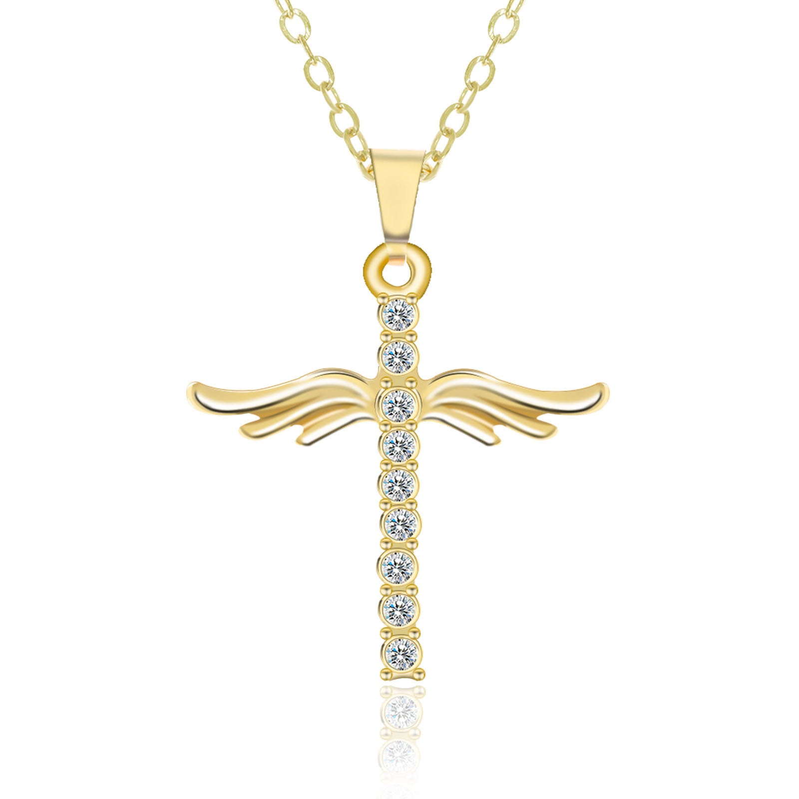 Angel Wings Cross Pendant Necklace For Woman With O Type Stainless Steel Chain Necklace Jewelry Gift 5361d822 8513 424a 91f6 
