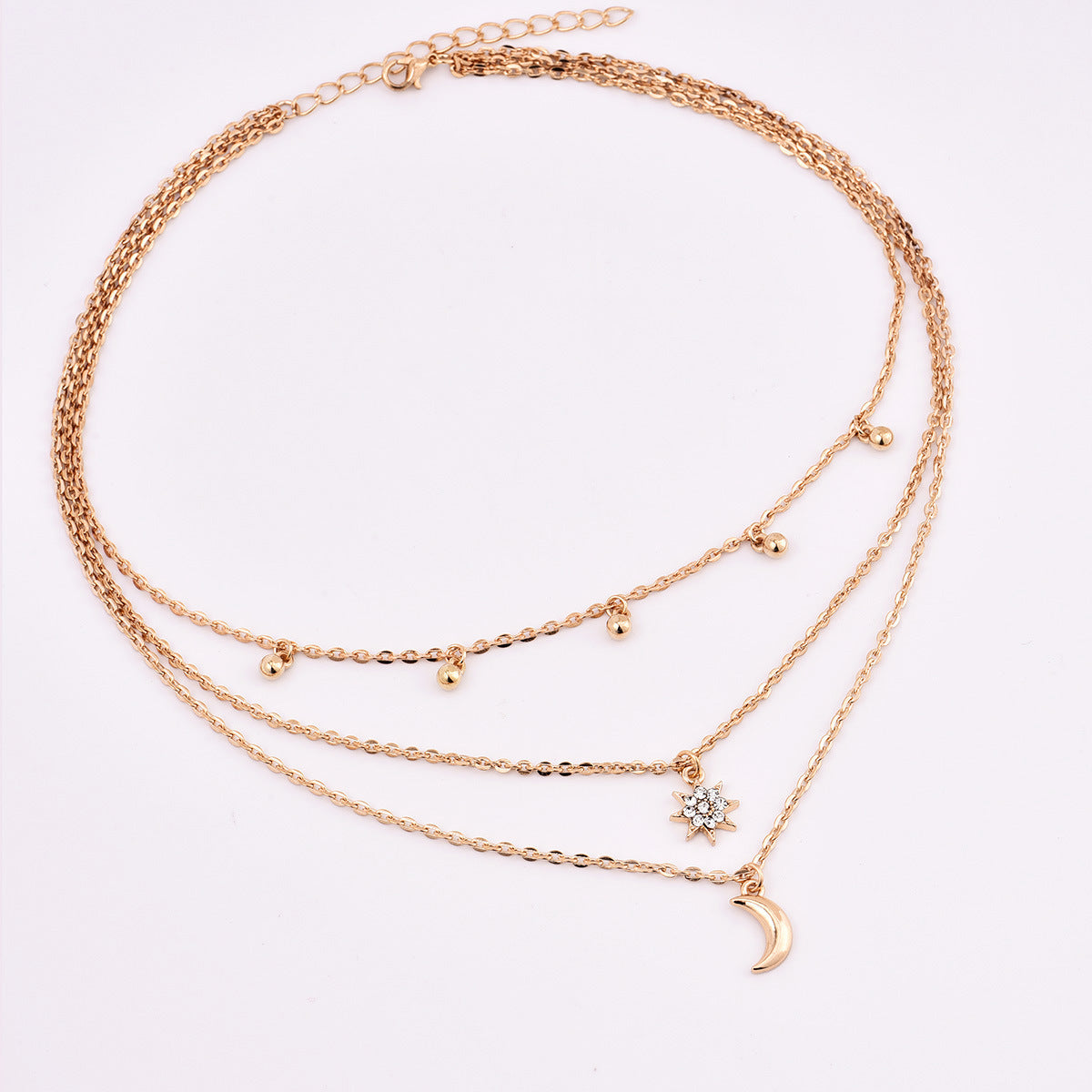 Round beads full of stars and moon multi-layer necklace 536294010483