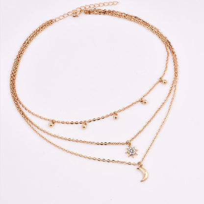 Round beads full of stars and moon multi-layer necklace 536294010483