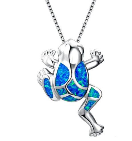 Fashion silver filled blue opal sea turtle pendant necklace for women female Animal wedding ocean beach jewelry gift 53712427