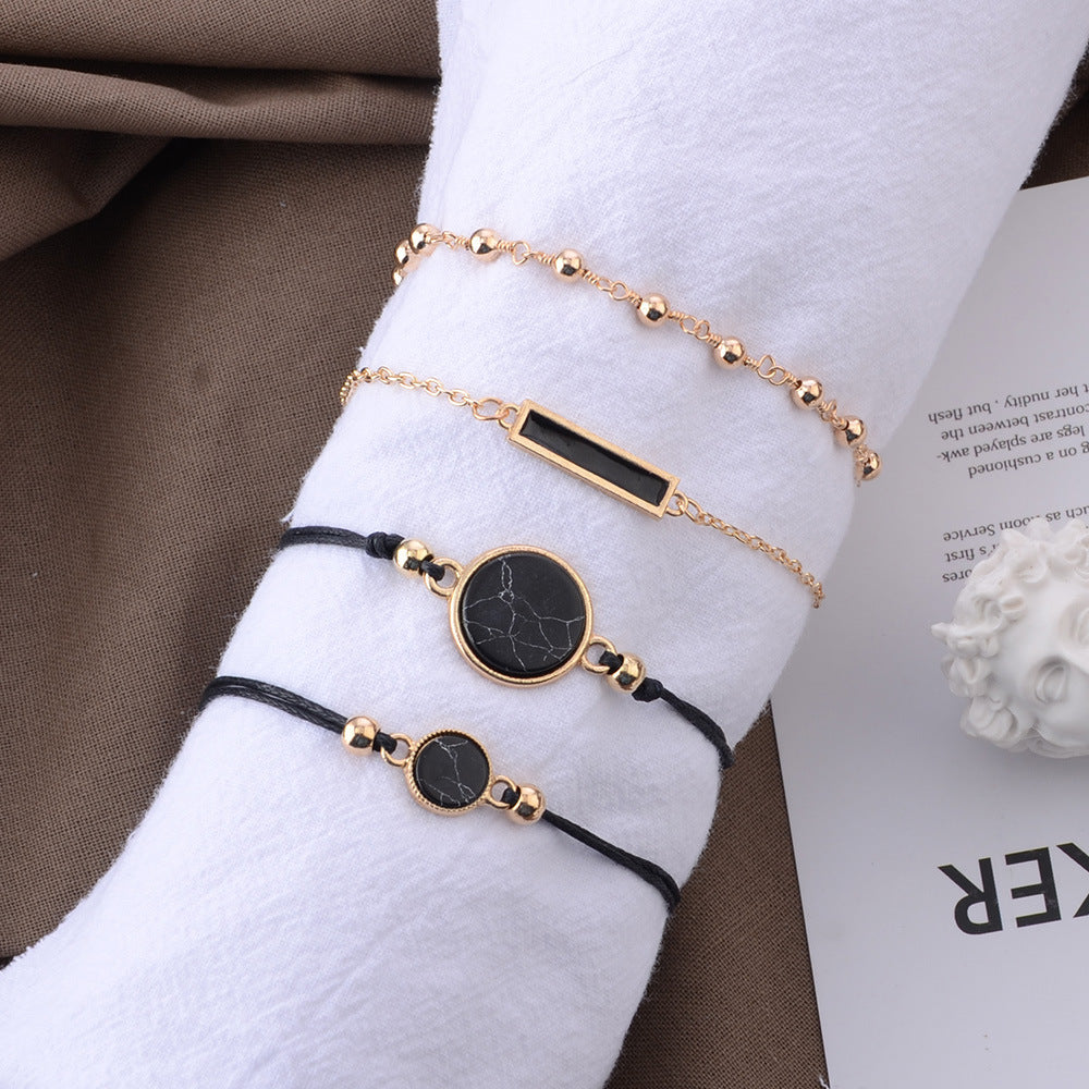 4 piece set European and American style personality black turquoise pattern black square bracelet - HD Wireless Product #3