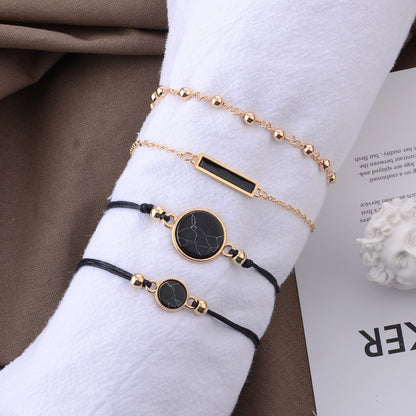 4 piece set European and American style personality black turquoise pattern black square bracelet - HD Wireless Product #3
