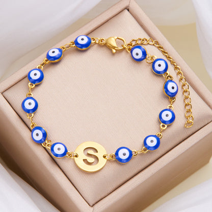 Women's High-grade Stainless Steel Blue Eyes Fashion Hollowed-out 26 Letter Bracelet 53d4ab62 e6fe 4ab8 b352 3804ecc7d298
