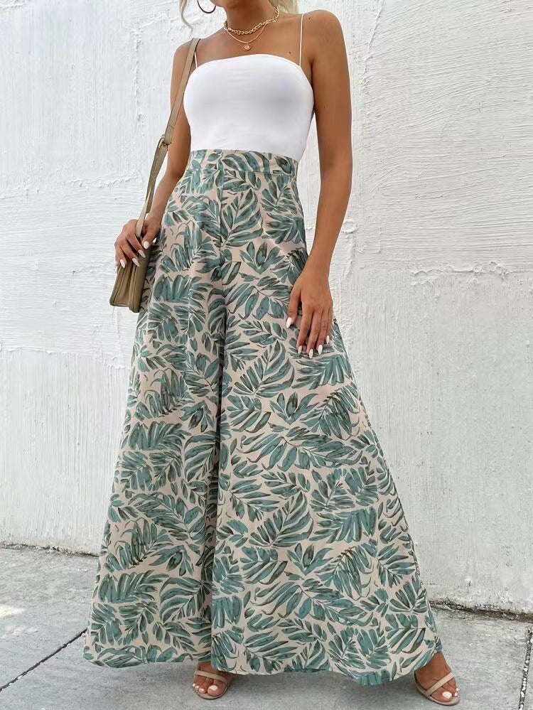Fashionable Chiffon Floral Wide-leg Pants For Women