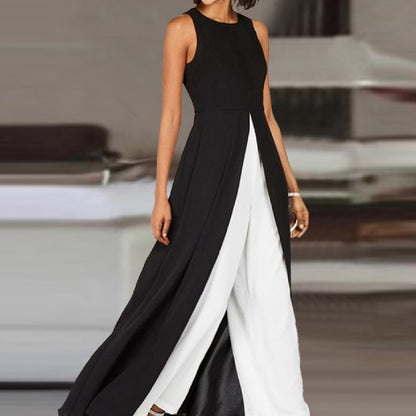 Contrast Color Black Round Neck Jumpsuit 53e5d180 dc59 4e2c b59e 52ce9f9f70d8