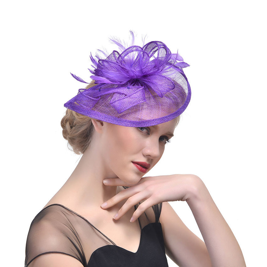 Hemp Yarn Banquet Net Top Hat Bridal Feather Hairpin 54143867 8894 4e25 b46e b5910d20289e