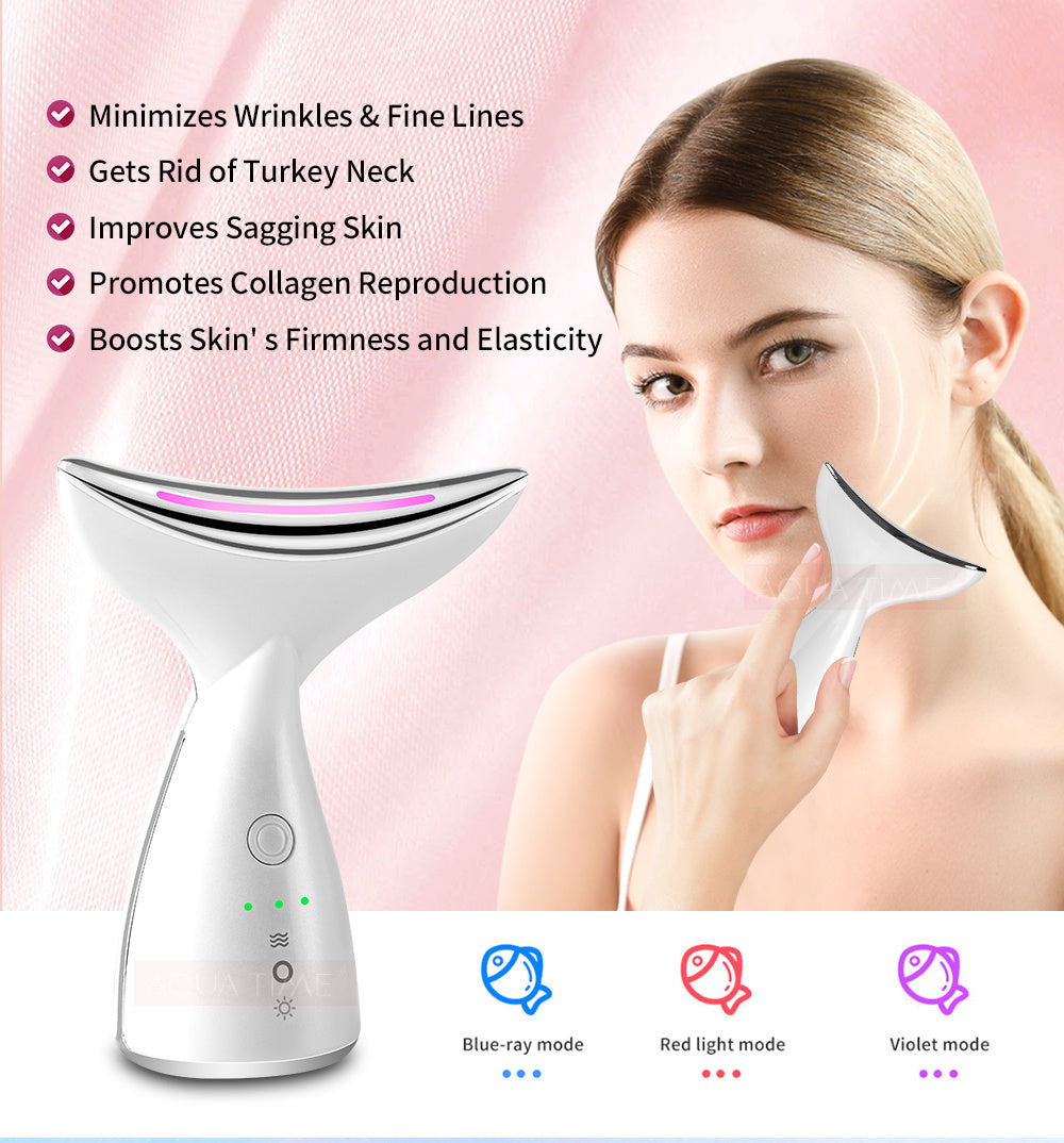 EMS Microcurrent Neck Face Beauty Device With 3 Colors LED Photon Therapy Skin Tighten Reduce Double Chin Face Lifting Device