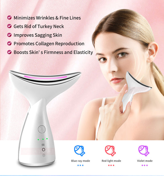 EMS Microcurrent Neck Face Beauty Device With 3 Colors LED Photon Therapy Skin Tighten Reduce Double Chin Face Lifting Device
