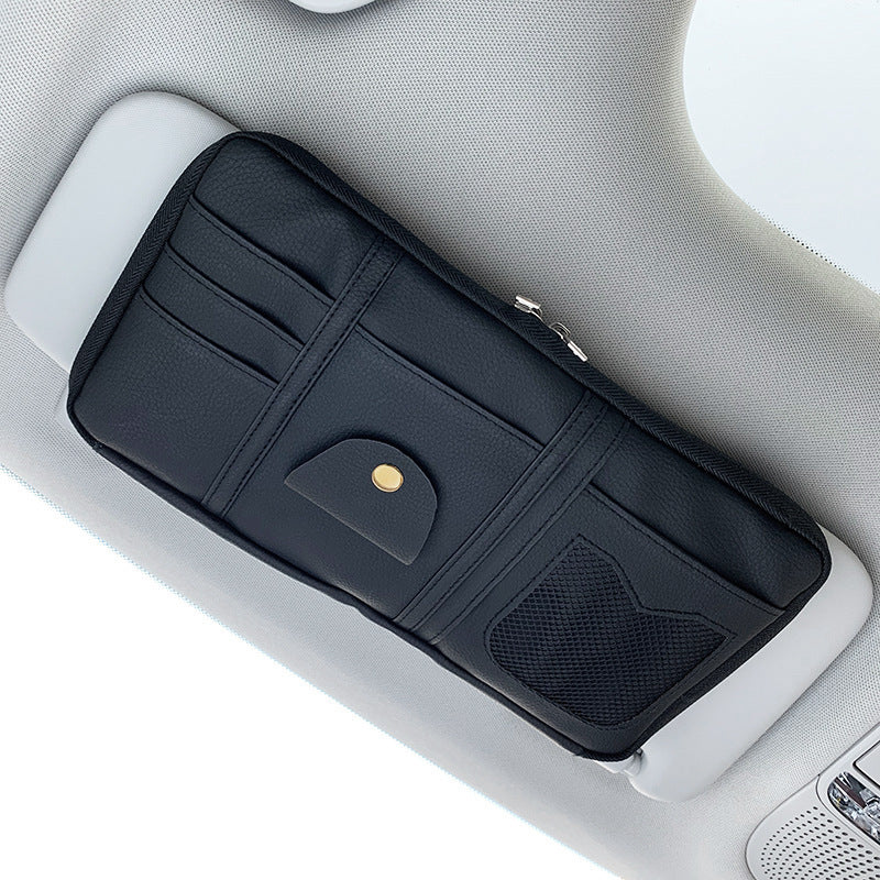 Car Sun Visor Organizer Storage Holder Full Leather Wrap 5444933428632