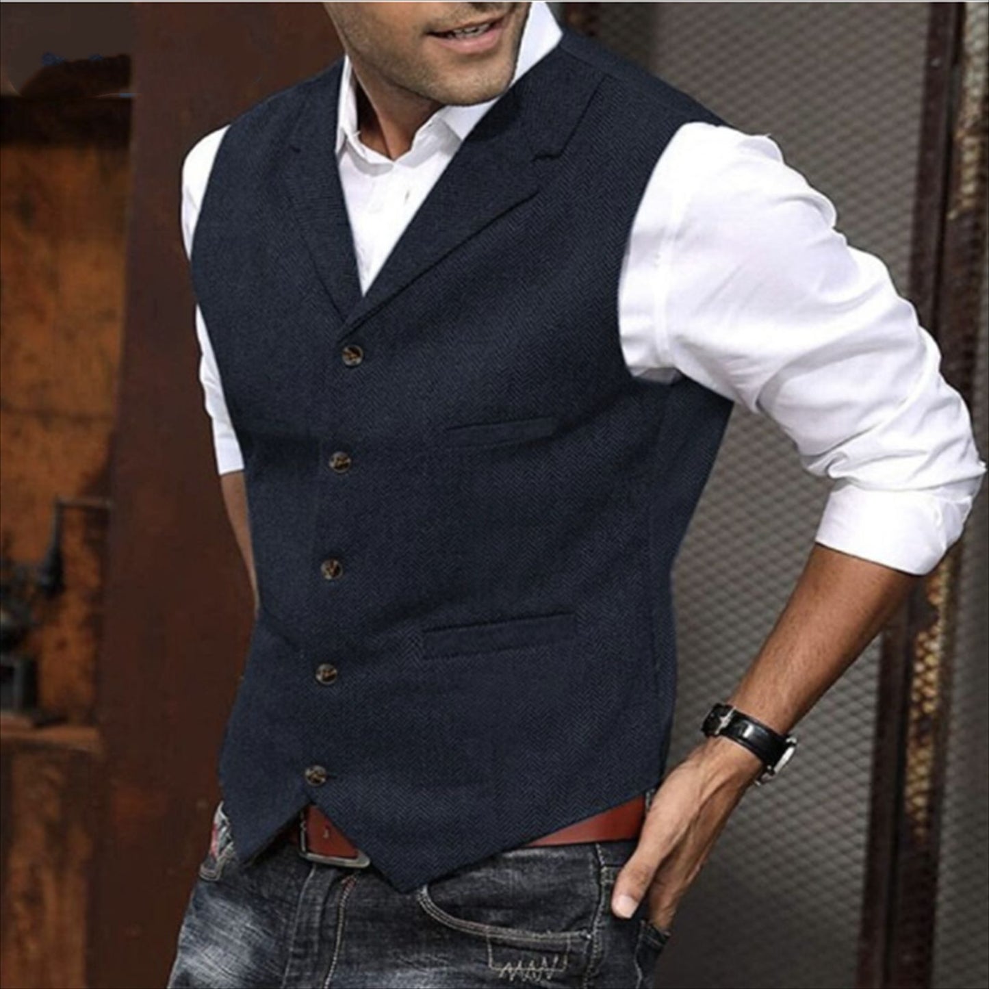 Men's Waistcoat Casual Solid Color Herringbone Waistcoat Slim Fit 5452c0dc 87b4 4477 ac0c 6315a87c6e6c