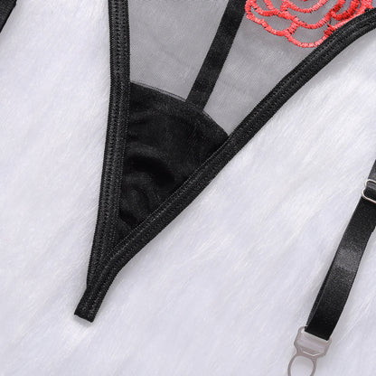 Rose Embroidery Mesh See-through Garter Three-piece Set 54634046 9f15 41a8 ae0e 432708b5a478
