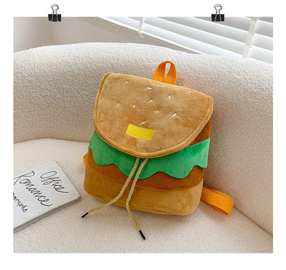 Cute Hamburger Plush Backpack Soft Cartoon Burger Plush Coin Purse Girls Kindergarten School Bookbag Children Kids Pack