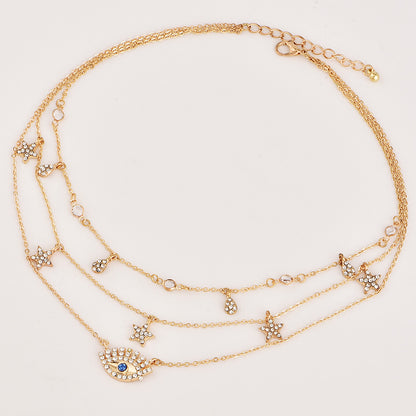 Bls-miracle Multilayer Necklace for Women Long Chain Turkish Eye Pendant Necklaces Trendy Crystal Star Water droplets Necklac