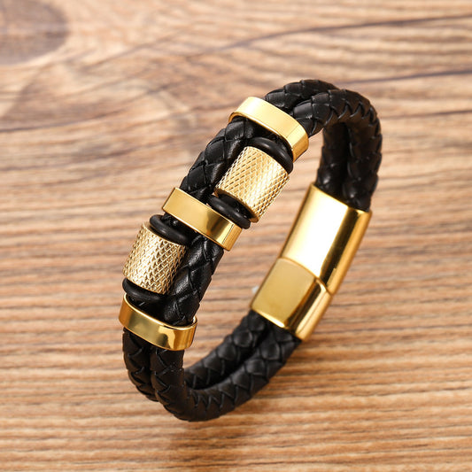 Explosive stainless steel magnet buckle leather bracelet 548378769392
