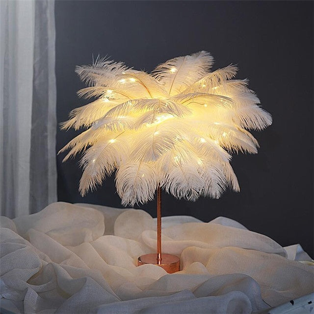 Feather Lamp Nordic Desk Lamp European-Style Bedroom Bedside Feather Table Lamp Night Light Table Lamp Decoration Modern 5484