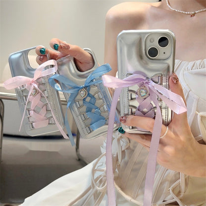 Electroplating Air Cushion Silver Phone Case Shoelace Bow Protective Cover - 图片 2