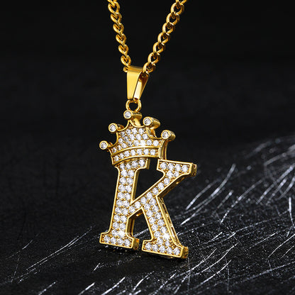 Crown Pendant Stainless Steel Letter Necklace 555313641451