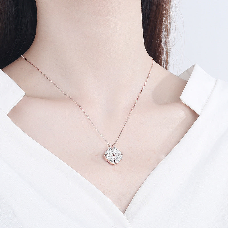 Sterling Silver Double-sided Four-leaf Clover Can Be Opened And Closed, A Double-wearing Clavicle Chain 556a0d73 7b3f 4f72 ba