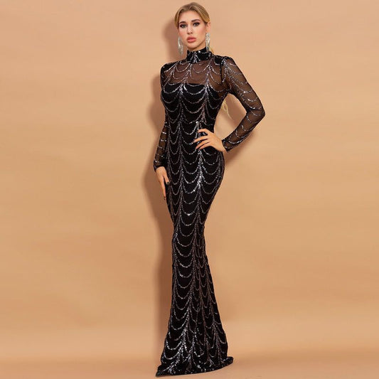 Sequins Women Maxi Dresses Long Sleeve Female Party Dresses 55755169 5f80 42c0 8683 d0a8120504b9