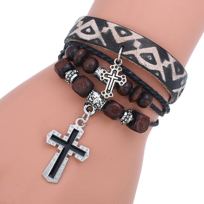 Beaded cross leather bracelet 5586552066949