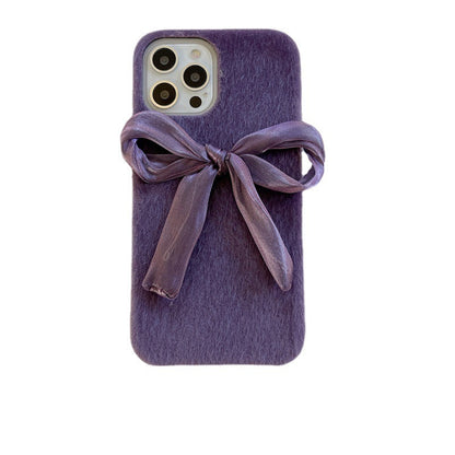 Korean Style Silk Bow Phone Case Mink Plush 55a3ff28 336b 4ecb bfb2 3c0d3a42f946