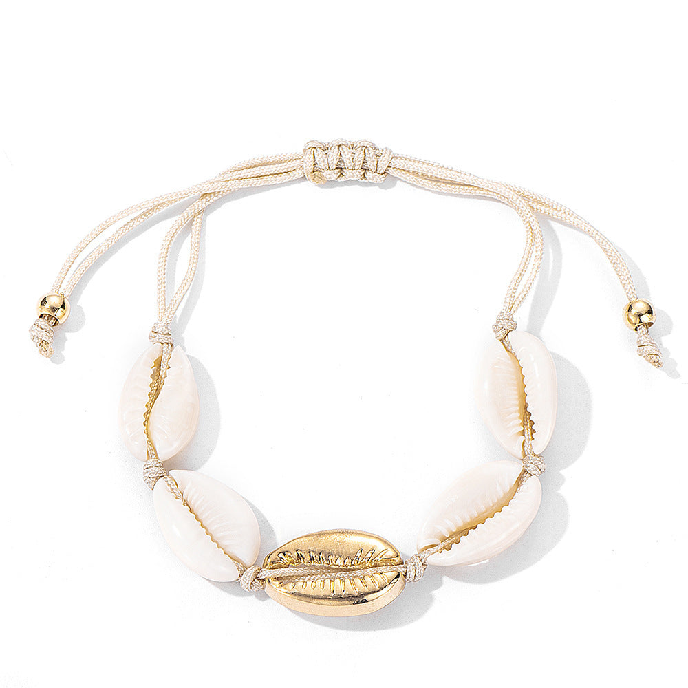 Gold alloy natural shell handmade knotted necklace 560473628635