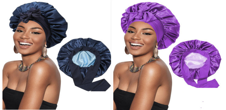 Double-layer Satin Ribbon Round Cap Bow Artificial Silk Beauty Hair Care Wide-brimmed Hat 560963bb 7b7d 4fe3 9aec c2c9e634cb1