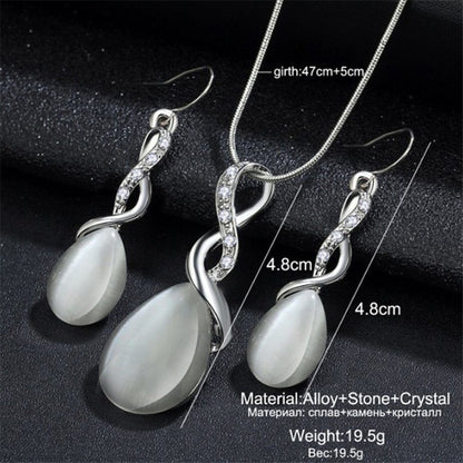 Fashion Opal Jewelry Sets For Woman Cubic zirconia Water Drop Necklace Pendant Earrings Statement Bridal Wedding Party Gift 5