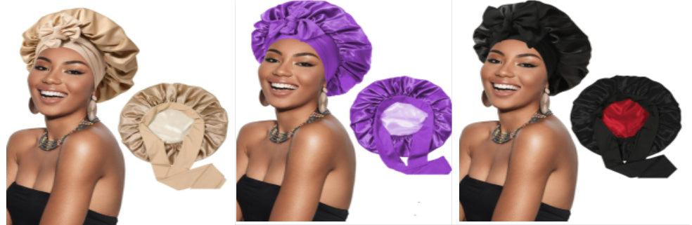 Double-layer Satin Ribbon Round Cap Bow Artificial Silk Beauty Hair Care Wide-brimmed Hat 561f9282 a048 40b0 820b 4d8943ad160