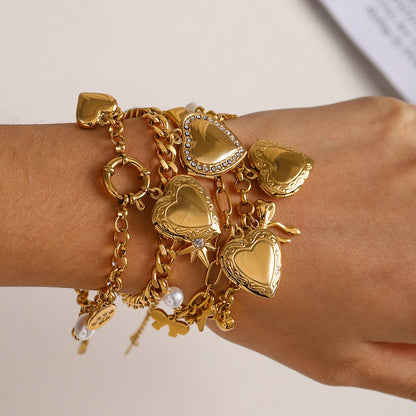 Love Chain Bracelet Fashion Titanium Steel Pearl Bow Bracelet