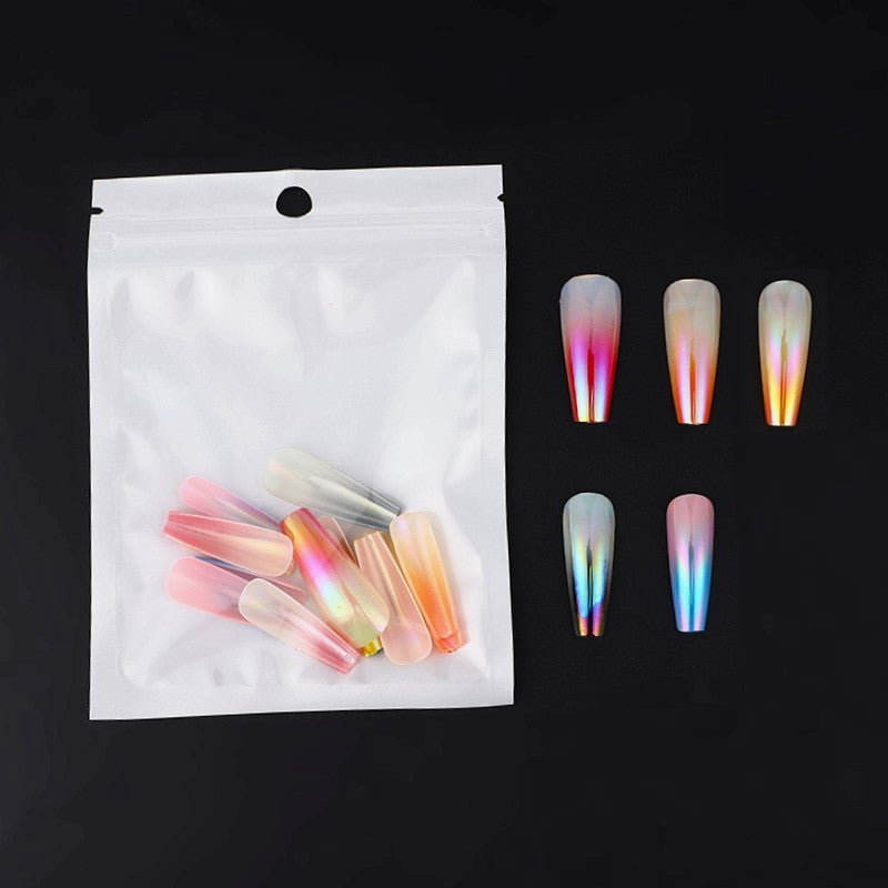 Girl's 24-piece Bagged Long Ballet Nail Dazzling Aurora Two-tone Gradient Wear Nail Polish Fake Nail Tip 5648d4f1 8c52 4e8a b