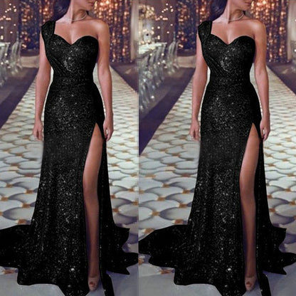 Women's Clothing One-shoulder Sleeveless Bronzing Split Dress 568ad42b bc6a 4d72 a9da 3896fbf0d761