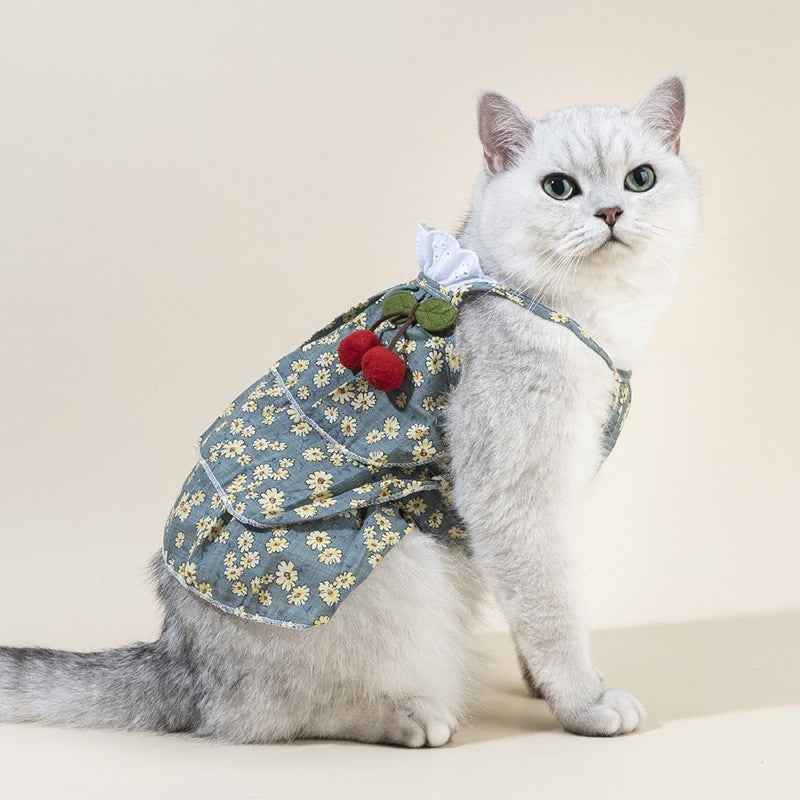 Spring And Summer Dog Clothes Cat Clothing Pet Cotton Floral Slip Dress Mesh Skirt Dress 56deafa0 6ba7 424a a345 679e135b2e40