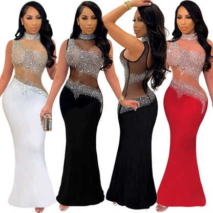 See-through Rhinestone Sleeveless Women's Nightclub Evening Dress 56ebff8e 3cba 4442 92d6 0fb65f4d1585