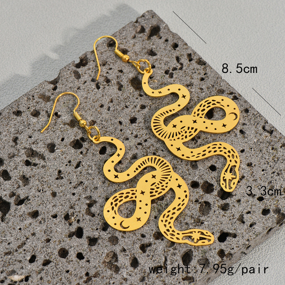Personalized Design Snake Element Simple Hollow Star And Moon Earrings 56fe52e6 7f97 4bb7 8528 04e5f506c5ce