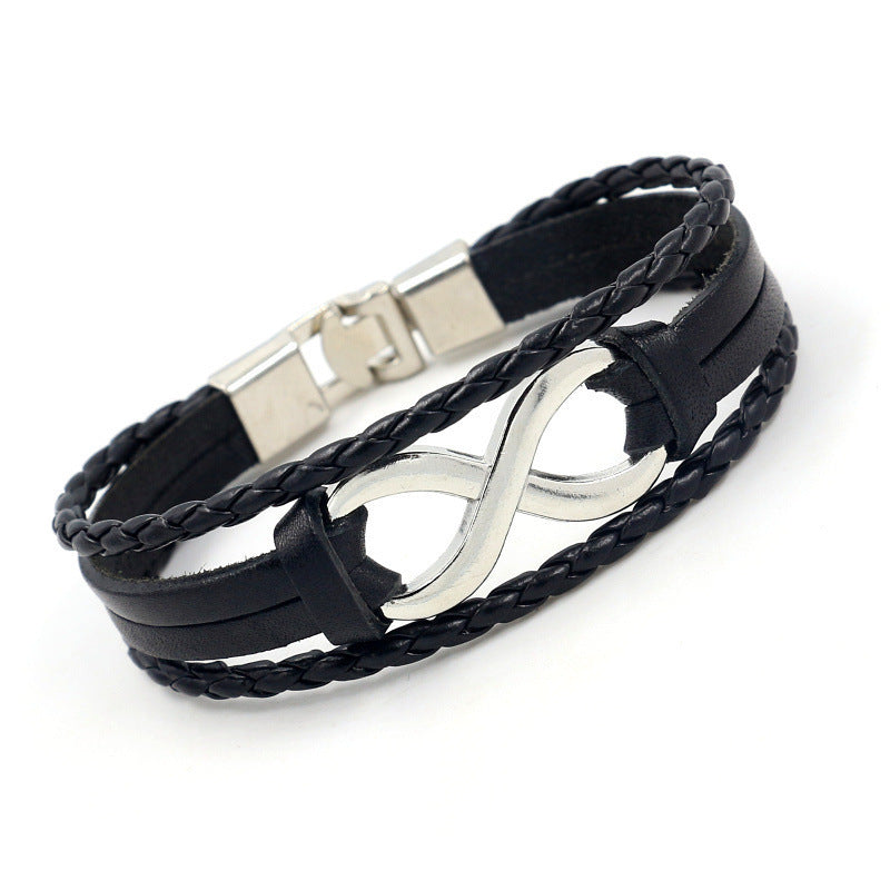 Alloy lucky figure 8 leather bracelet 571661364599