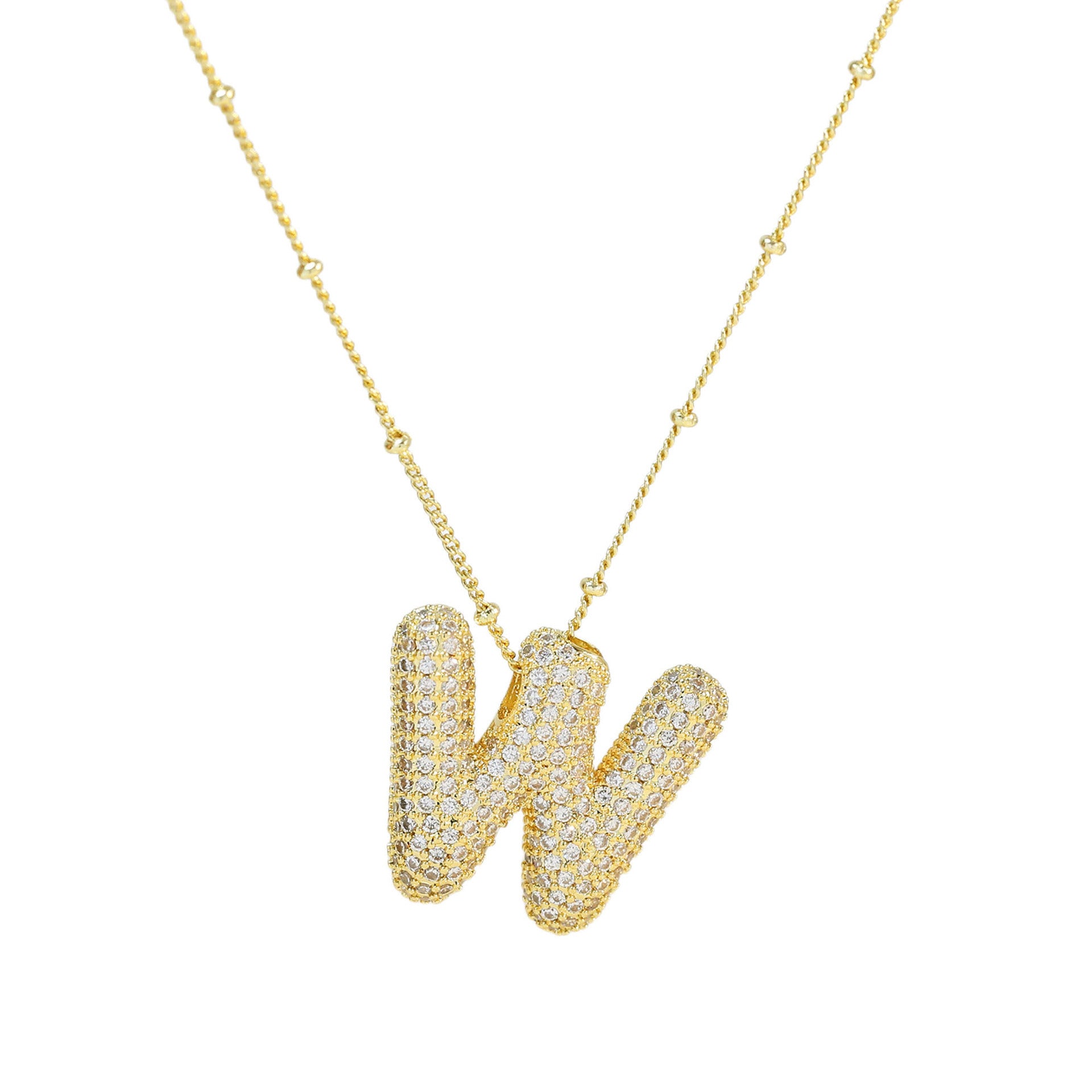 Brass Zircon Bubble Balloon Letter Pendant Necklace For Women 572b9396 f42f 4fec b6d4 e999f551bd32