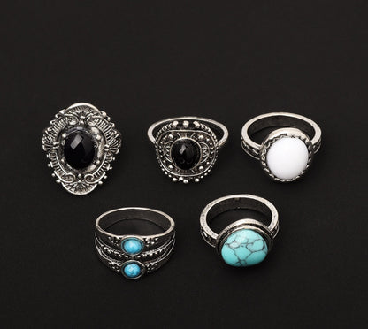 Bohemian Retro Ethnic Style Inlaid Black Gemstone Opal Turquoise Joint Ring 57862f11 0127 46bd 9721 d70d85e8cb2c