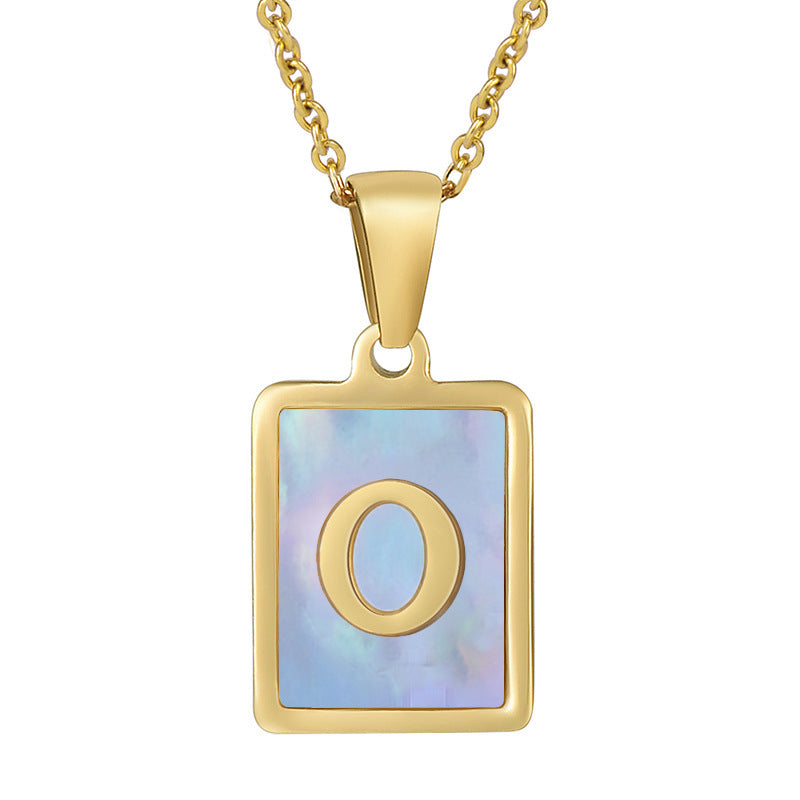 Titanium Steel 26 English Letter Necklace Blue Shell 5794c612 5cfc 4d54 9989 1bc29ef85acd