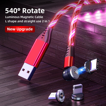 540 Rotate Luminous Magnetic Cable 3A Fast Charging Mobile Phone Charge Cable For LED Micro USB Type C For I Phone Cable - 图片 4