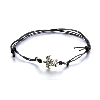 European And American Hemp Rope Multi-layer Turtle Anklet Hand-woven Antique Silver Turtle Beach Anklet Bracelet 57ba0ceb 175
