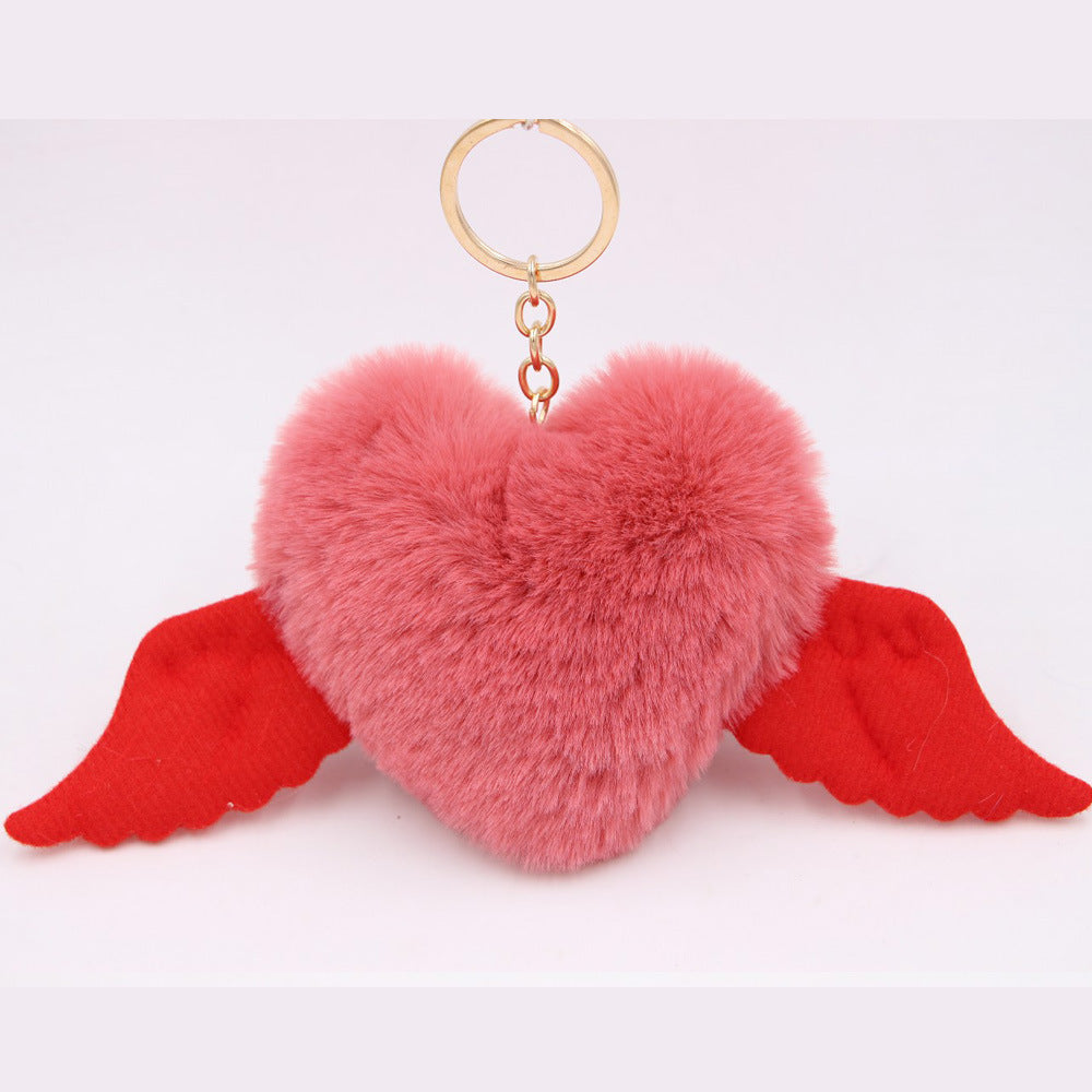Peach Heart Wings Heart Wool Ball Keychain Pendant 57c28d47 af32 49f7 8ece 405816c2ac74