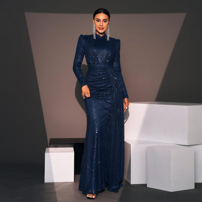 Long Sleeve Round Neck Sexy Slim Long Sequined Banquet Dress 57e4e8ba 4f27 4bce 9002 312de0f771ea