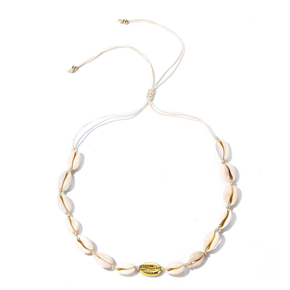 Gold alloy natural shell handmade knotted necklace 5809288138577