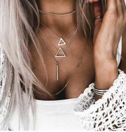 Bls-miracle Multilayer Necklace for Women Long Chain Turkish Eye Pendant Necklaces Trendy Crystal Star Water droplets Necklac