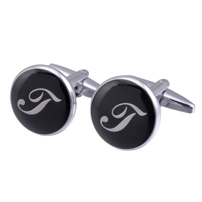 French Cufflinks black round Enamel Traditional letter Cufflinks 5828354296313